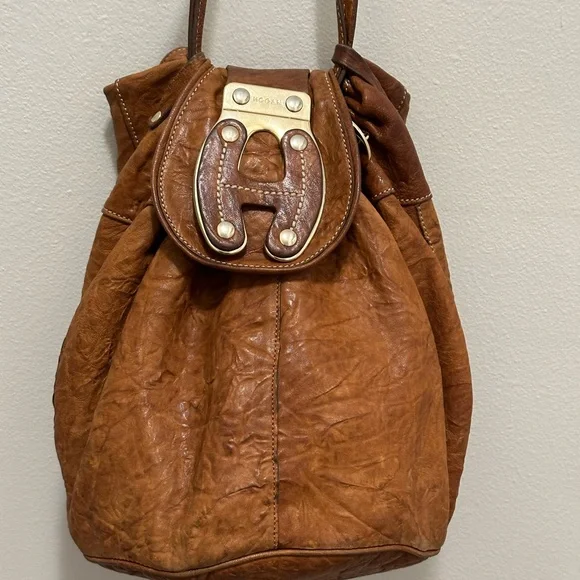 HOGAN Dist. COGNAC Imp. Crinkled LTR Handbag-Pre Owned Vintage**** - Picture 2 of 16